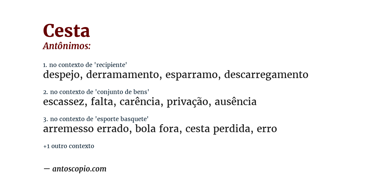 Antônimo de cesta