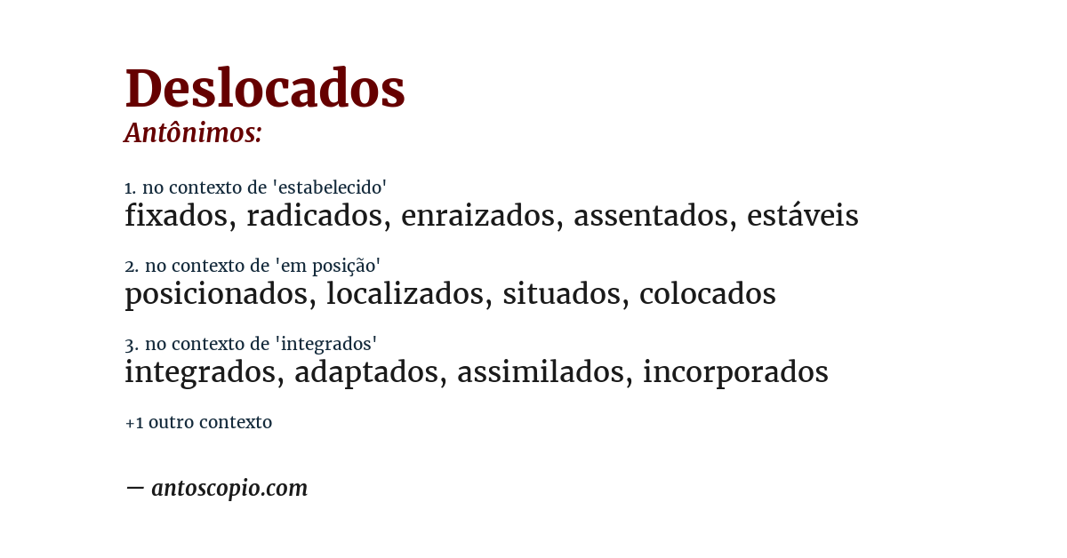 Antônimo de deslocados