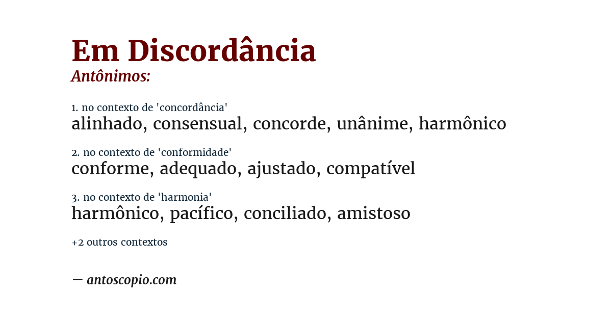 Antônimo de em discordância