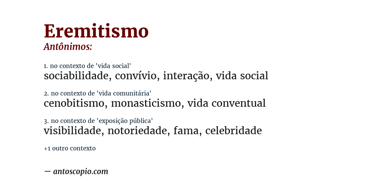 Antônimo de eremitismo