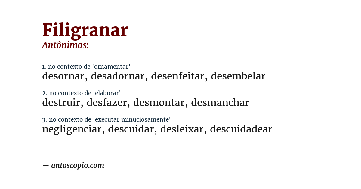 Antônimo de filigranar