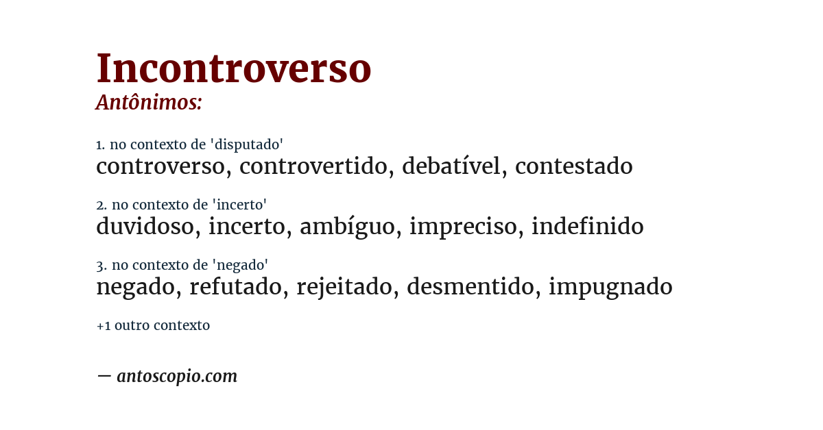 Antônimo de incontroverso