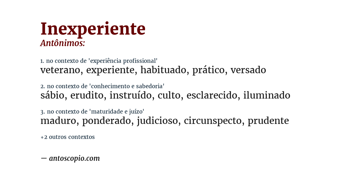 Antônimo de inexperiente