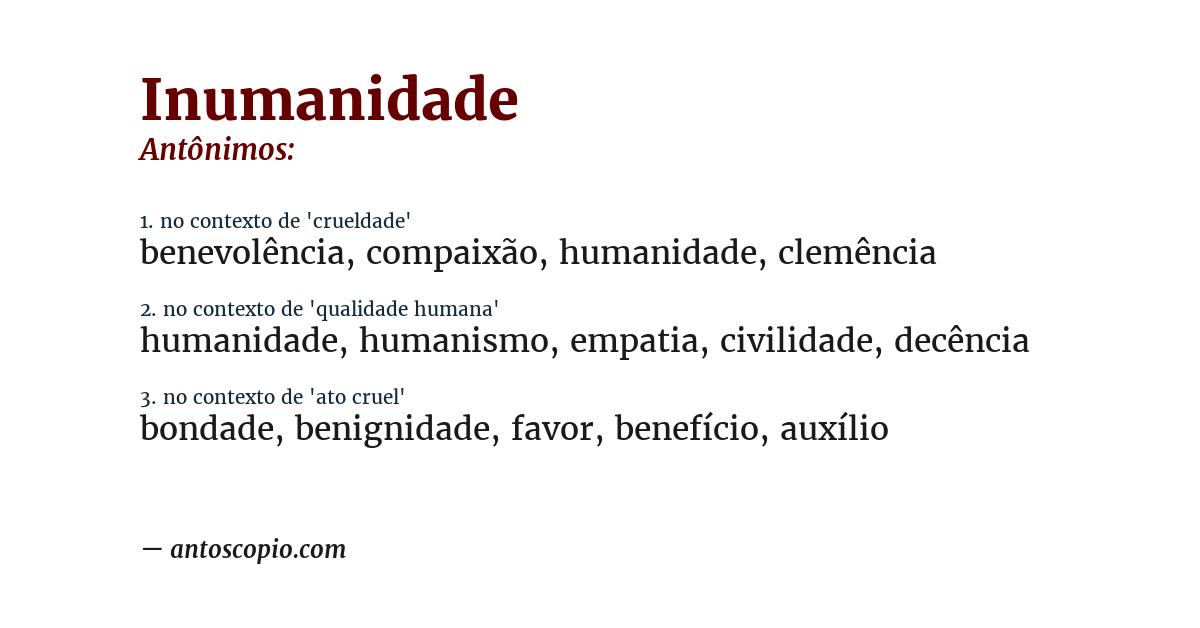 Antônimo de inumanidade