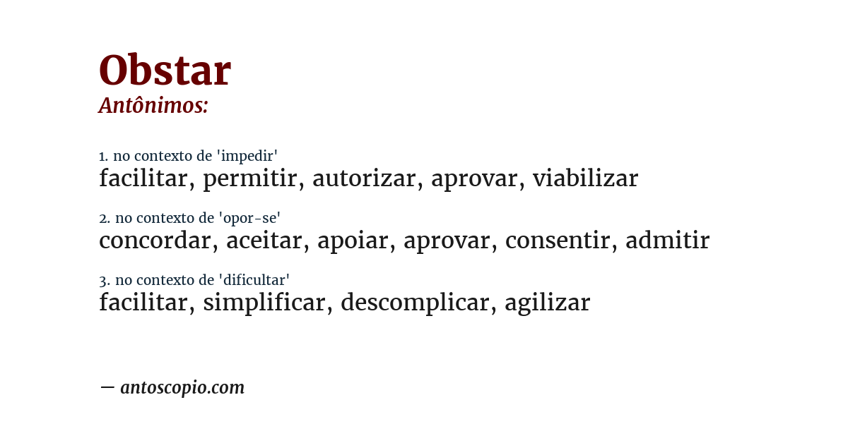 Antônimo de obstar