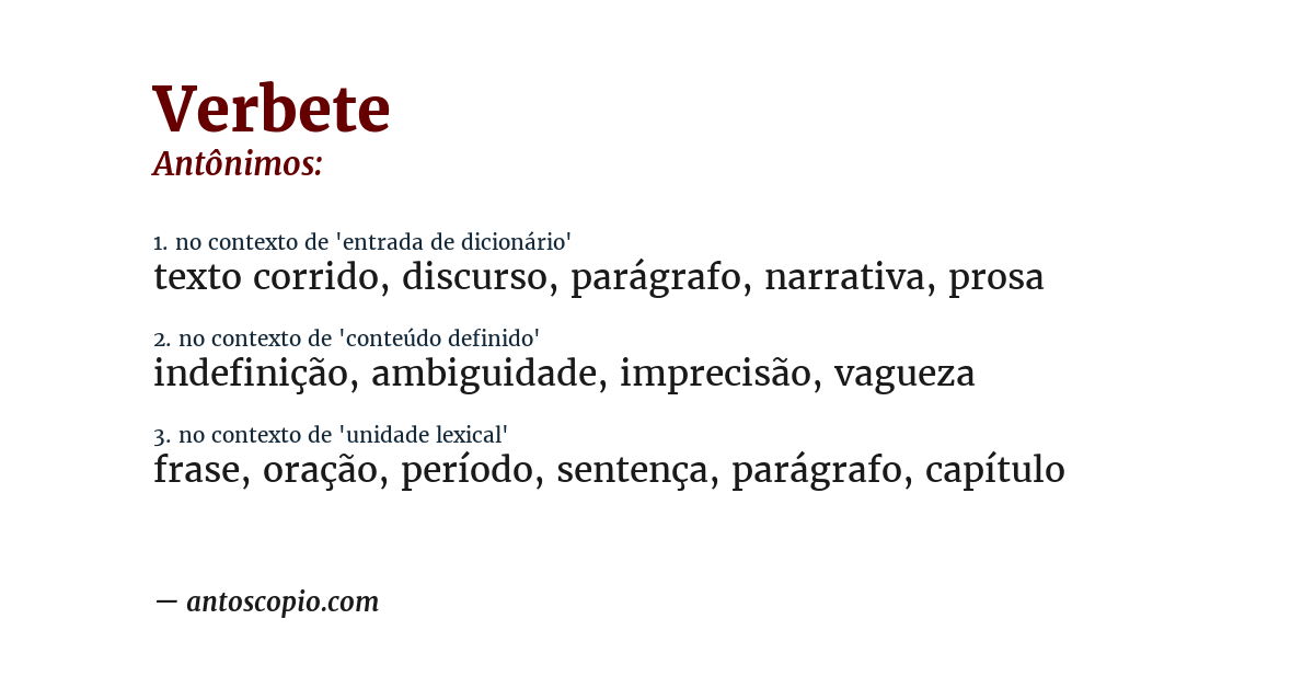 Antônimo de verbete