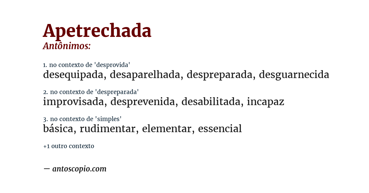 Antônimo de apetrechada