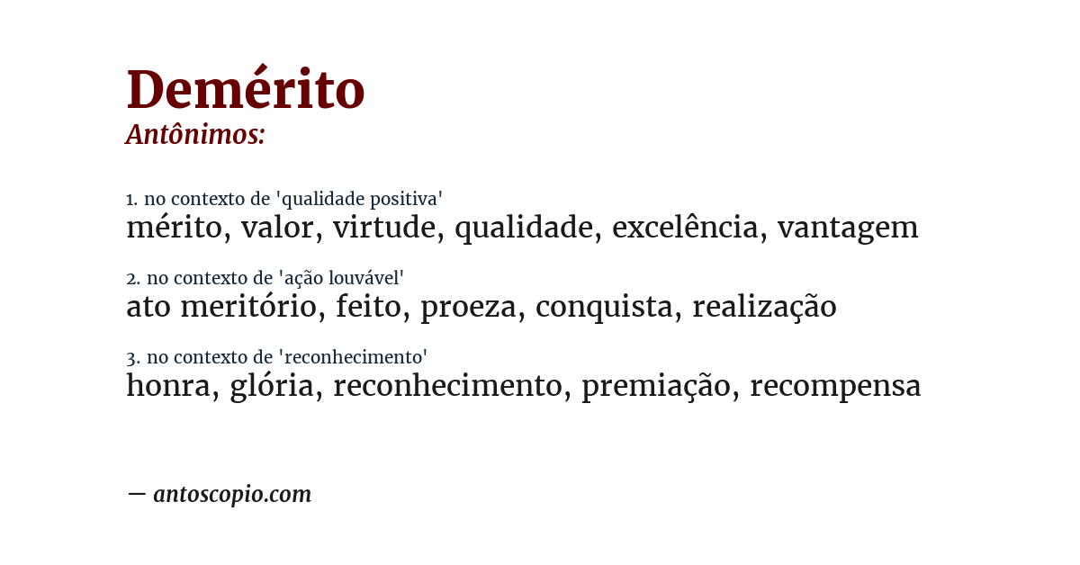 Antônimo de demérito
