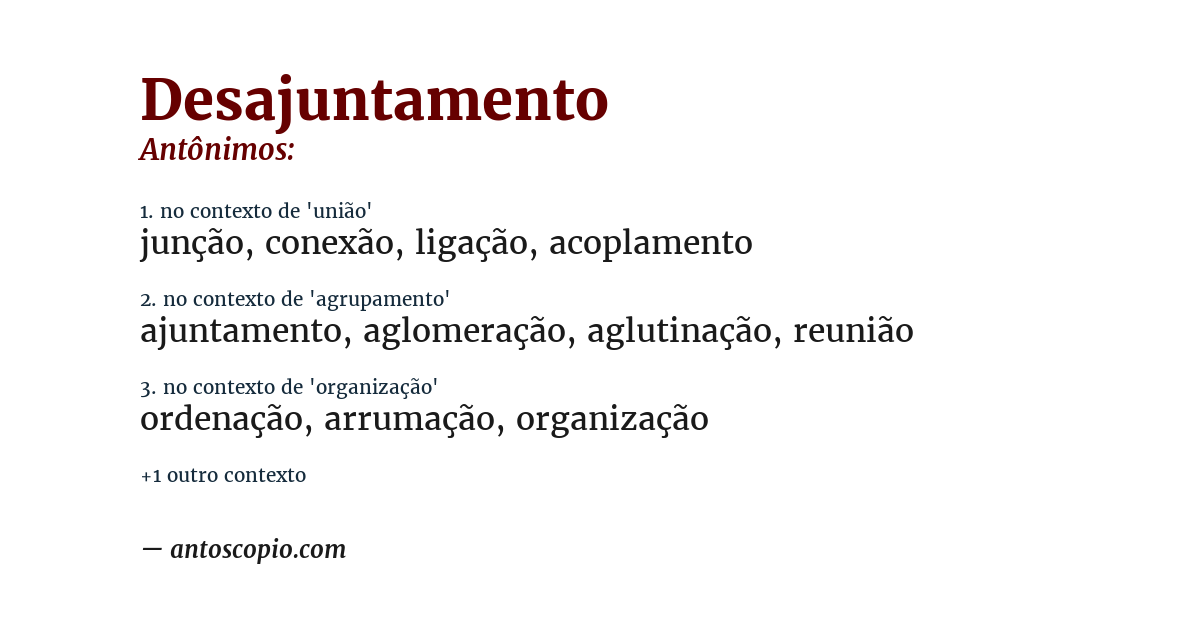 Antônimo de desajuntamento
