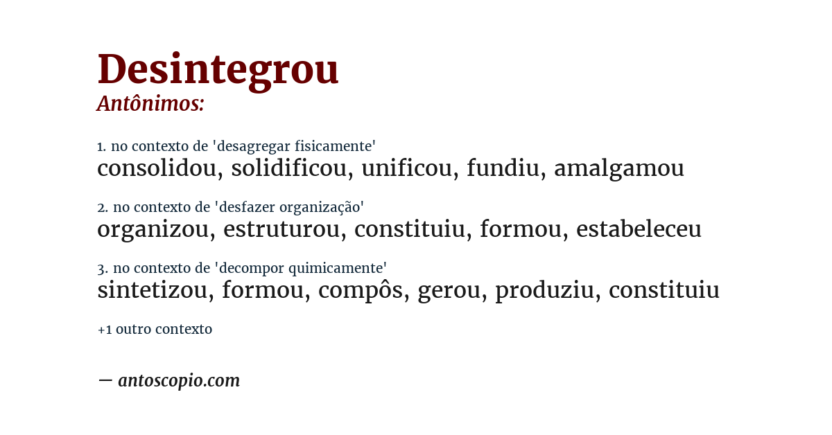 Antônimo de desintegrou
