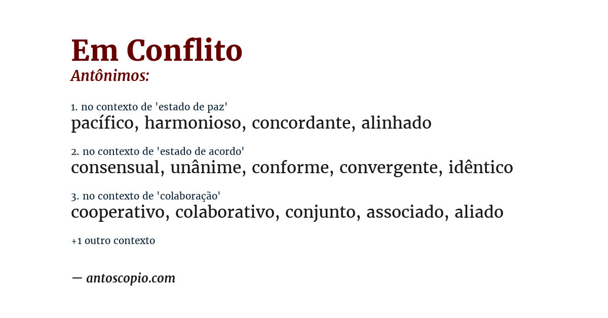 Antônimo de em conflito