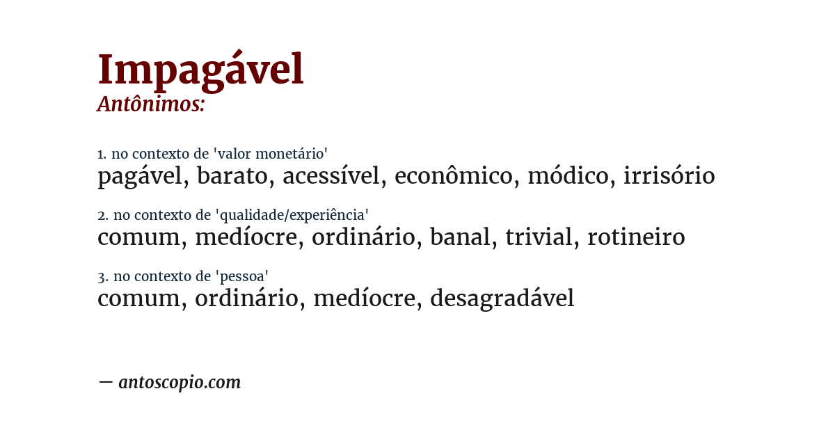 Antônimo de impagável