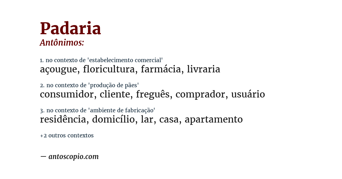 Antônimo de padaria