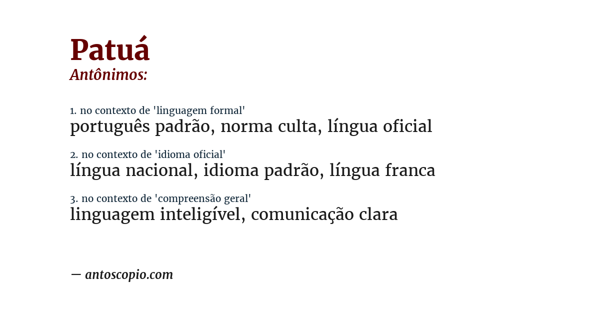Antônimo de patuá