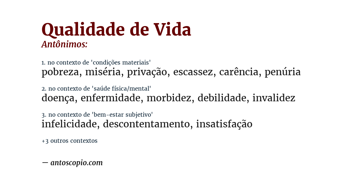Antônimo de qualidade de vida