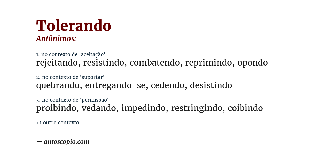 Antônimo de tolerando