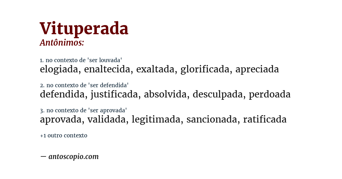 Antônimo de vituperada