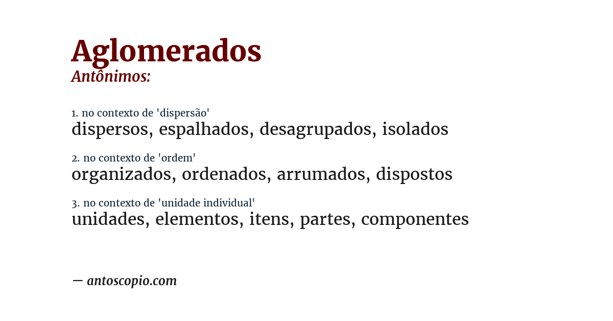 Antônimo de aglomerados