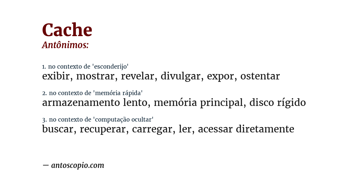 Antônimo de cache