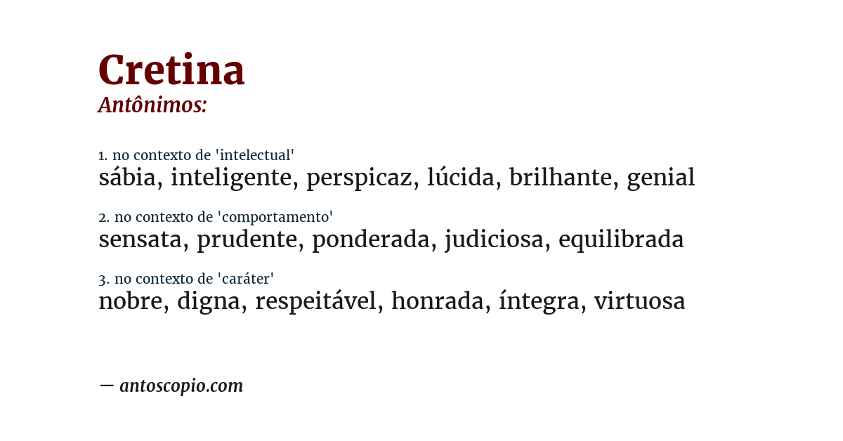 Antônimo de cretina