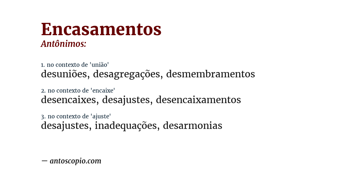 Antônimo de encasamentos