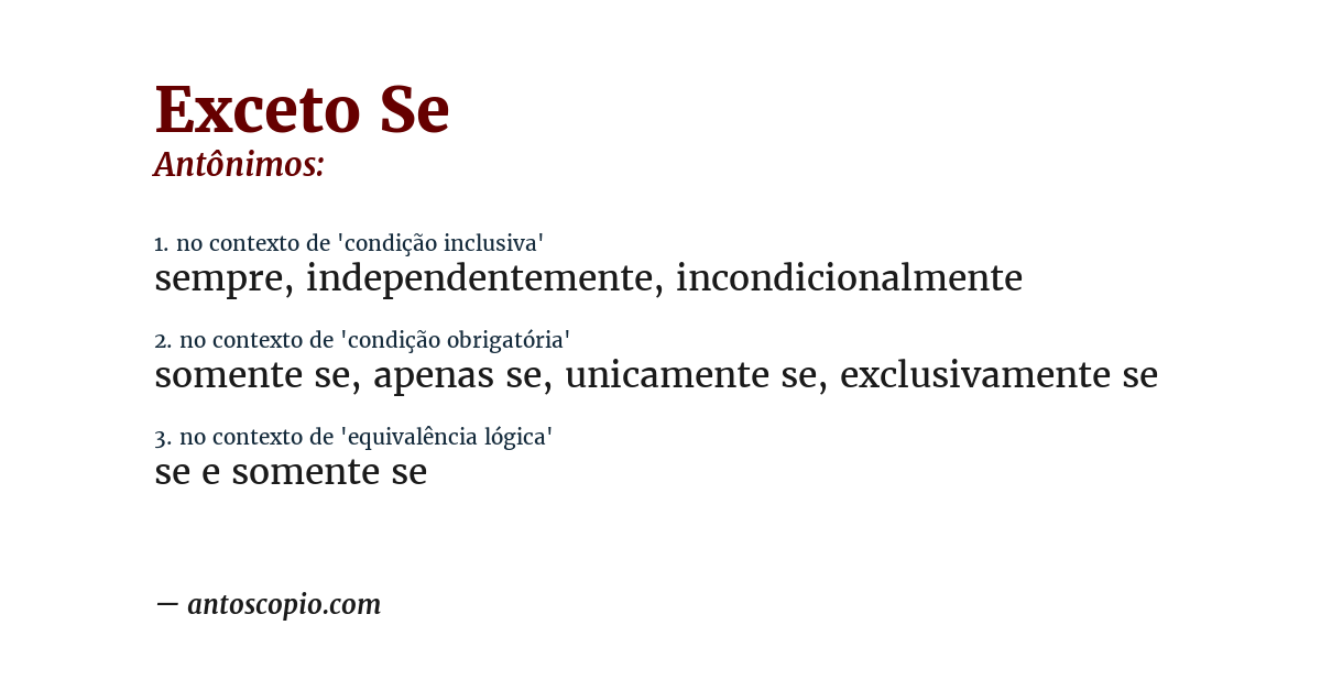 Antônimo de exceto se