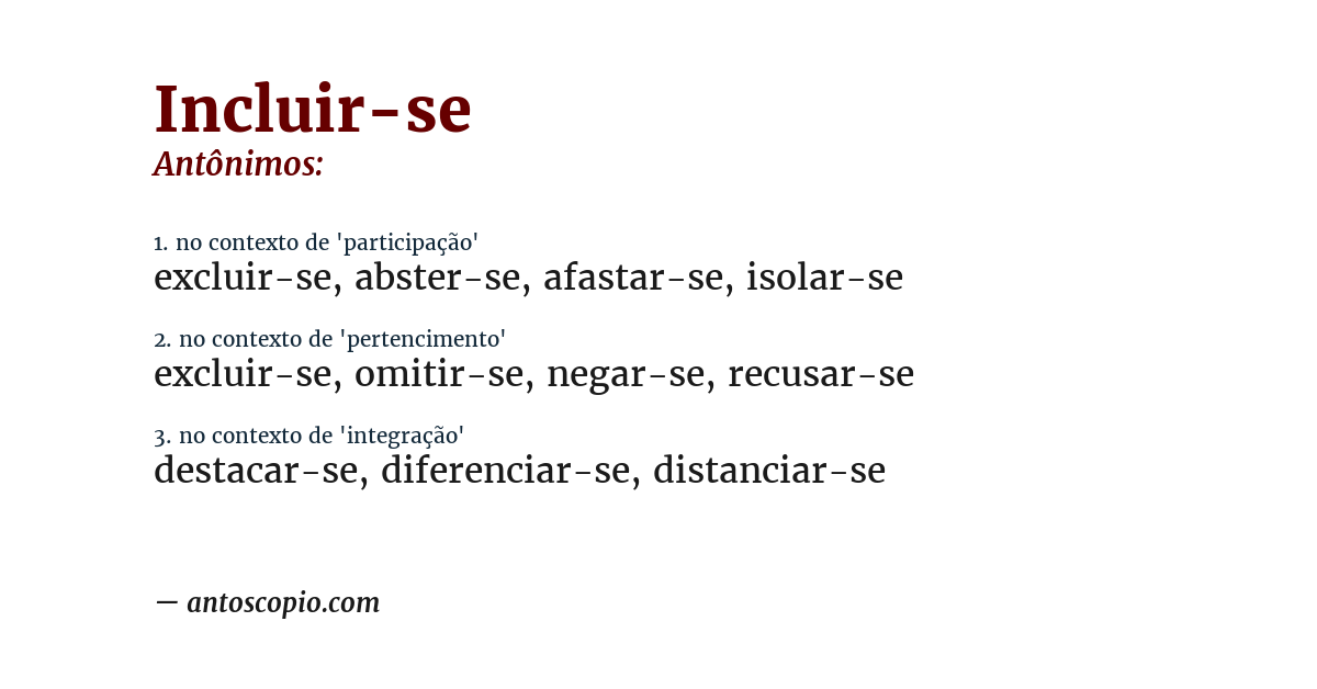 Antônimo de incluir-se
