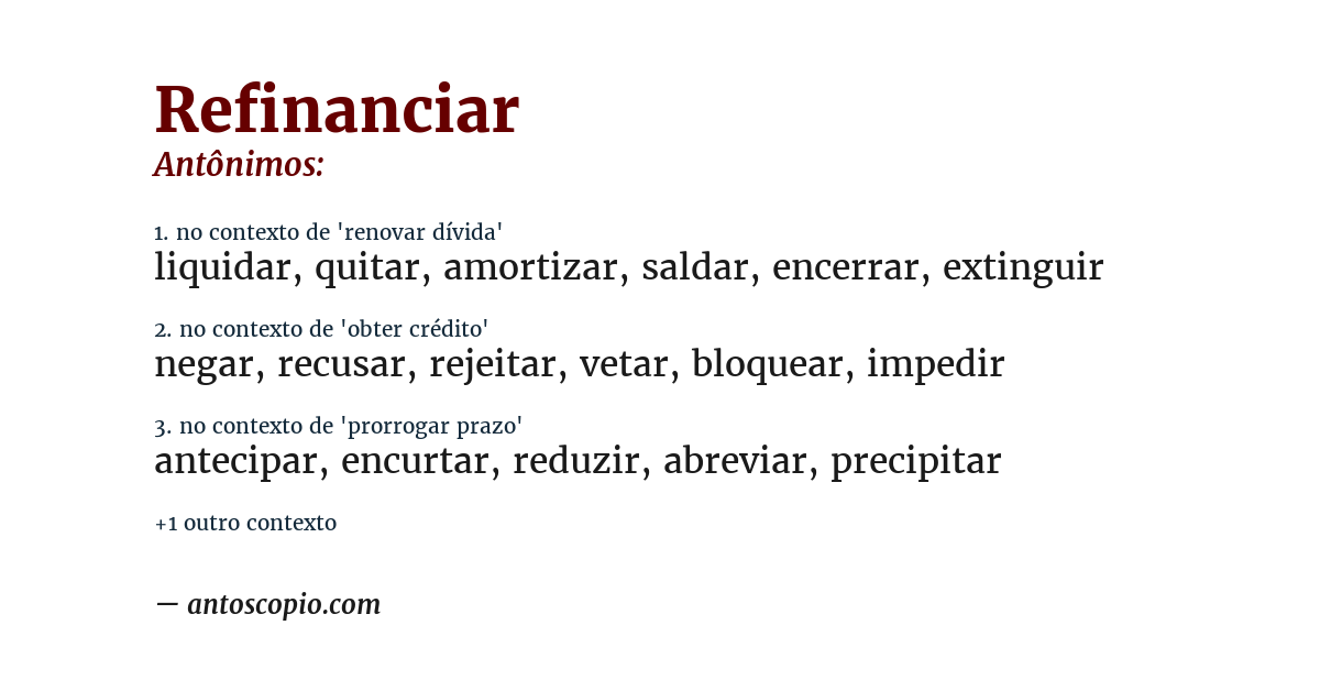 Antônimo de refinanciar