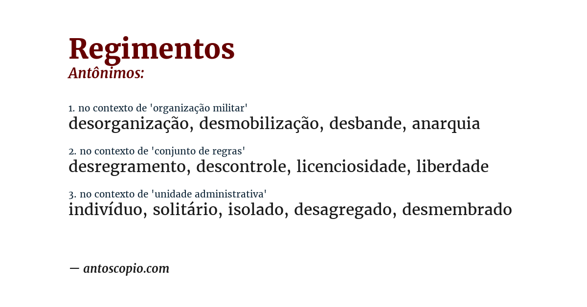 Antônimo de regimentos