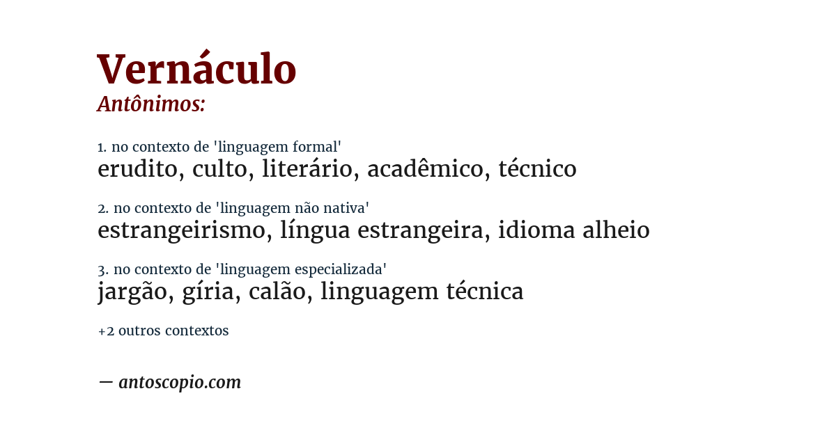 Antônimo de vernáculo