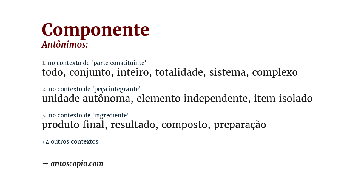 Antônimo de componente