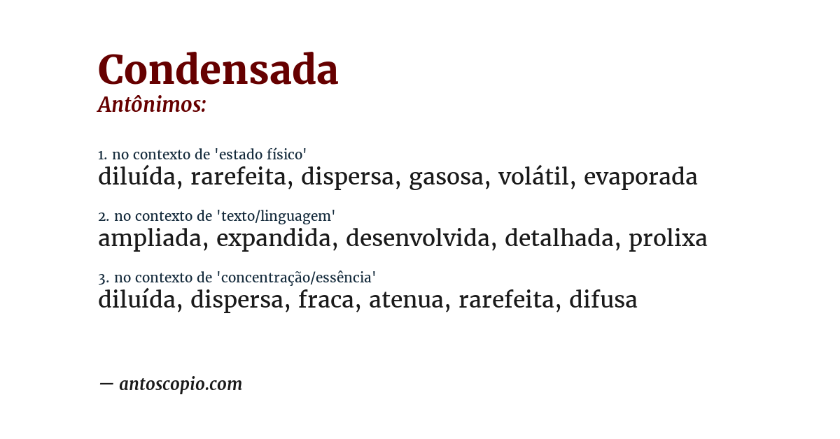 Antônimo de condensada