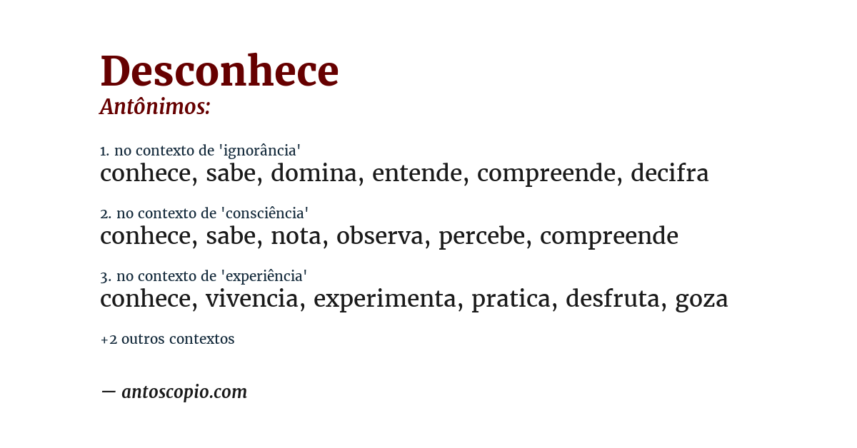 Antônimo de desconhece