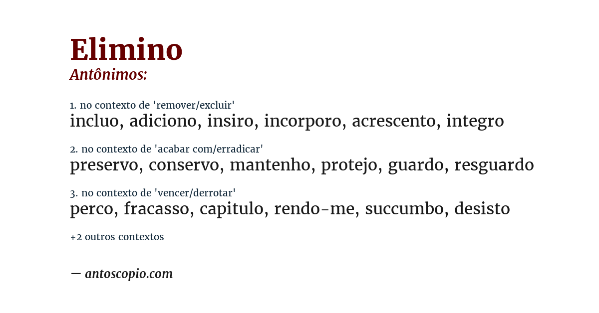 Antônimo de elimino