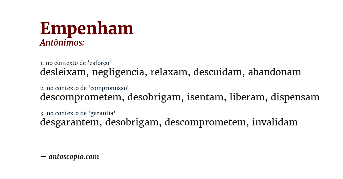 Antônimo de empenham