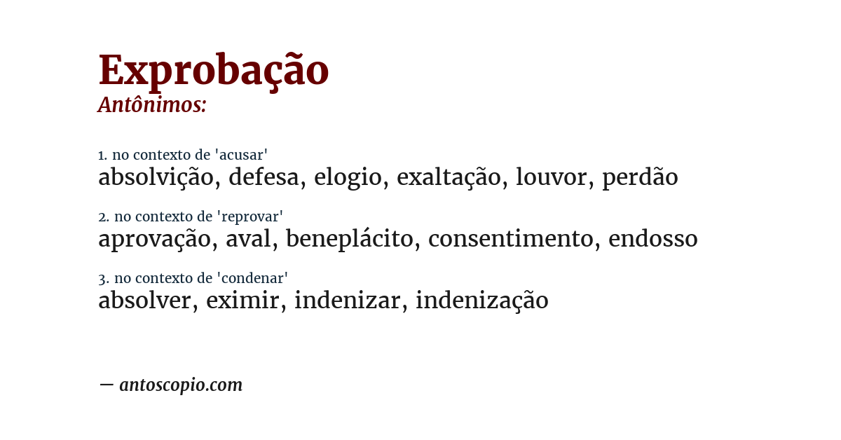 Antônimo de exprobação