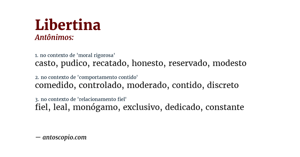 Antônimo de libertina