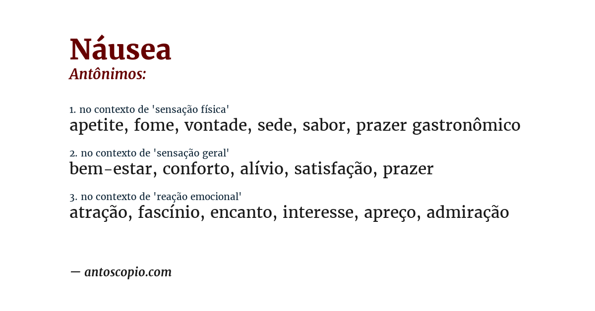 Antônimo de náusea