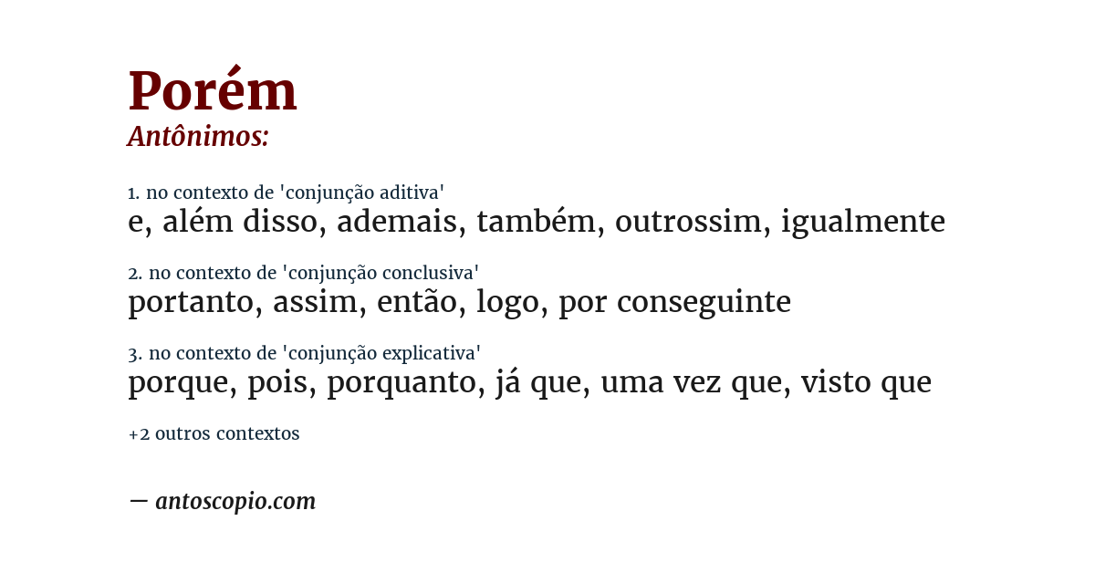 Antônimo de porém