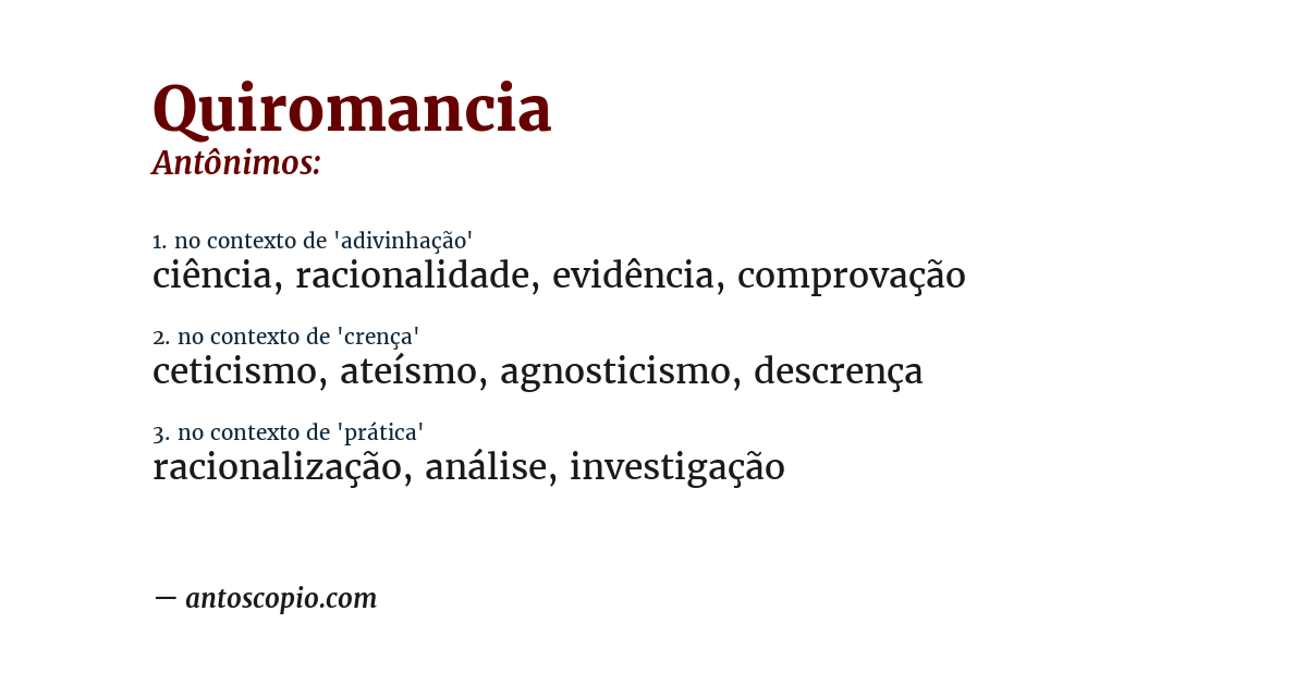 Antônimo de quiromancia