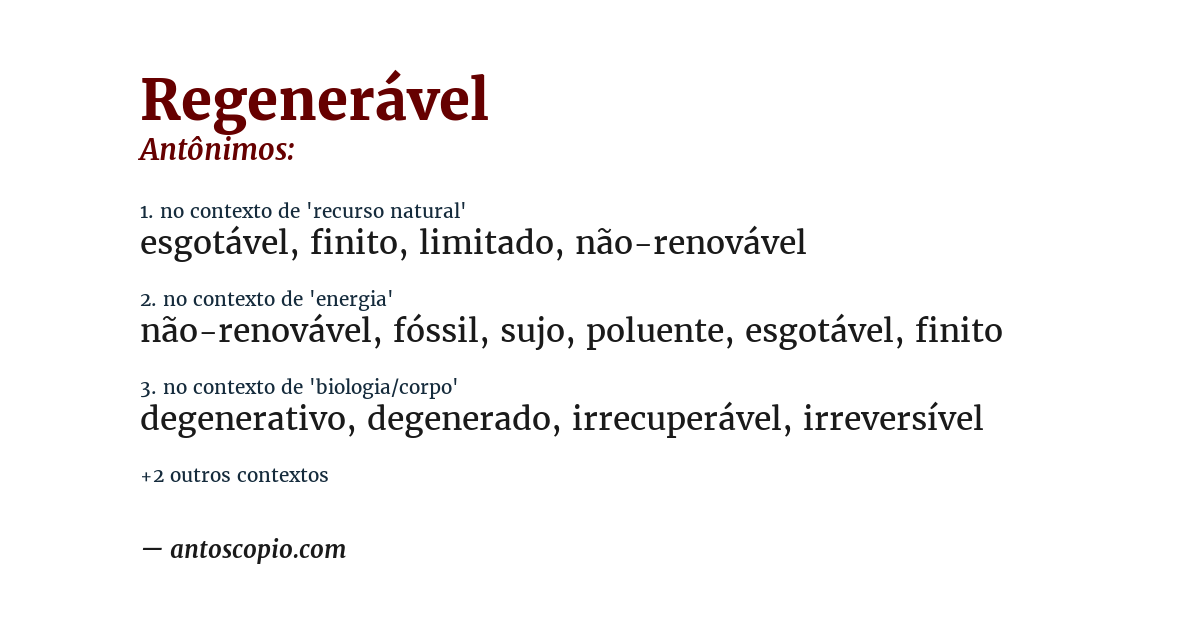 Antônimo de regenerável