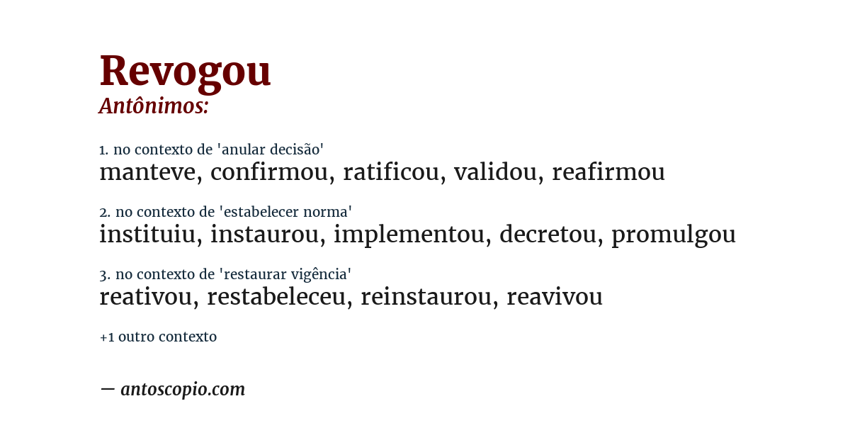 Antônimo de revogou