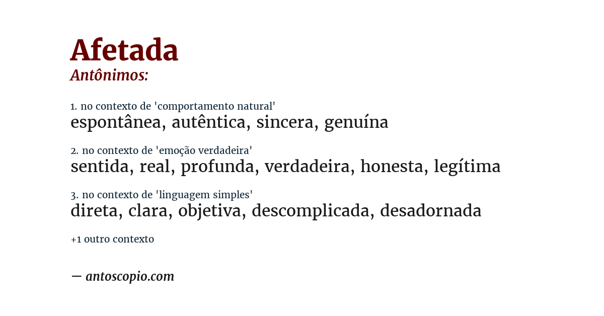 Antônimo de afetada