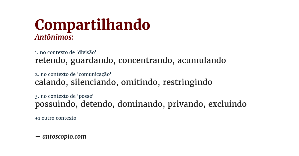 Antônimo de compartilhando