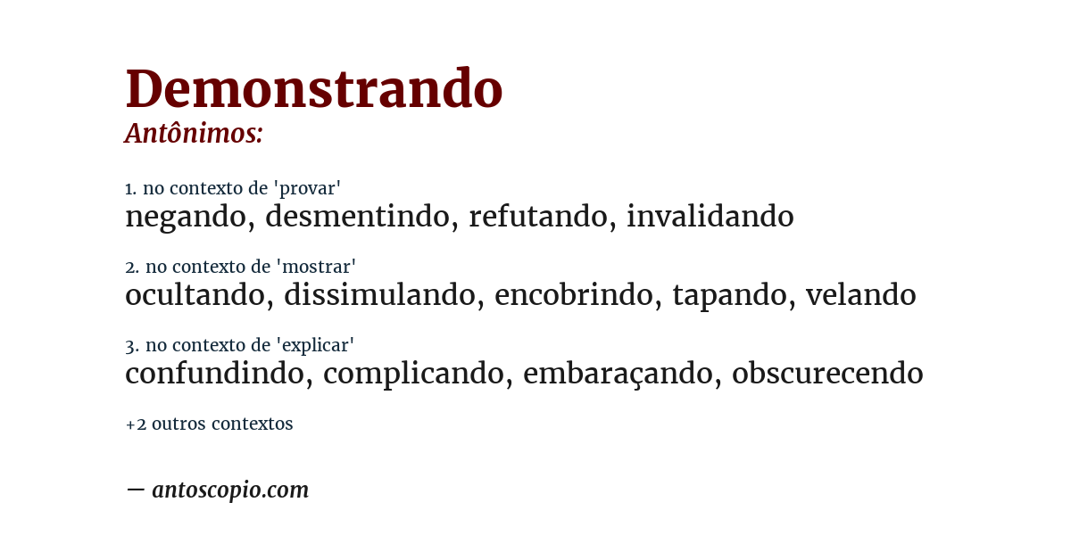 Antônimo de demonstrando