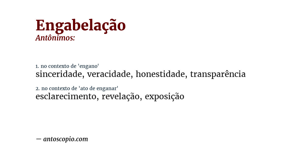 Antônimo de engabelação