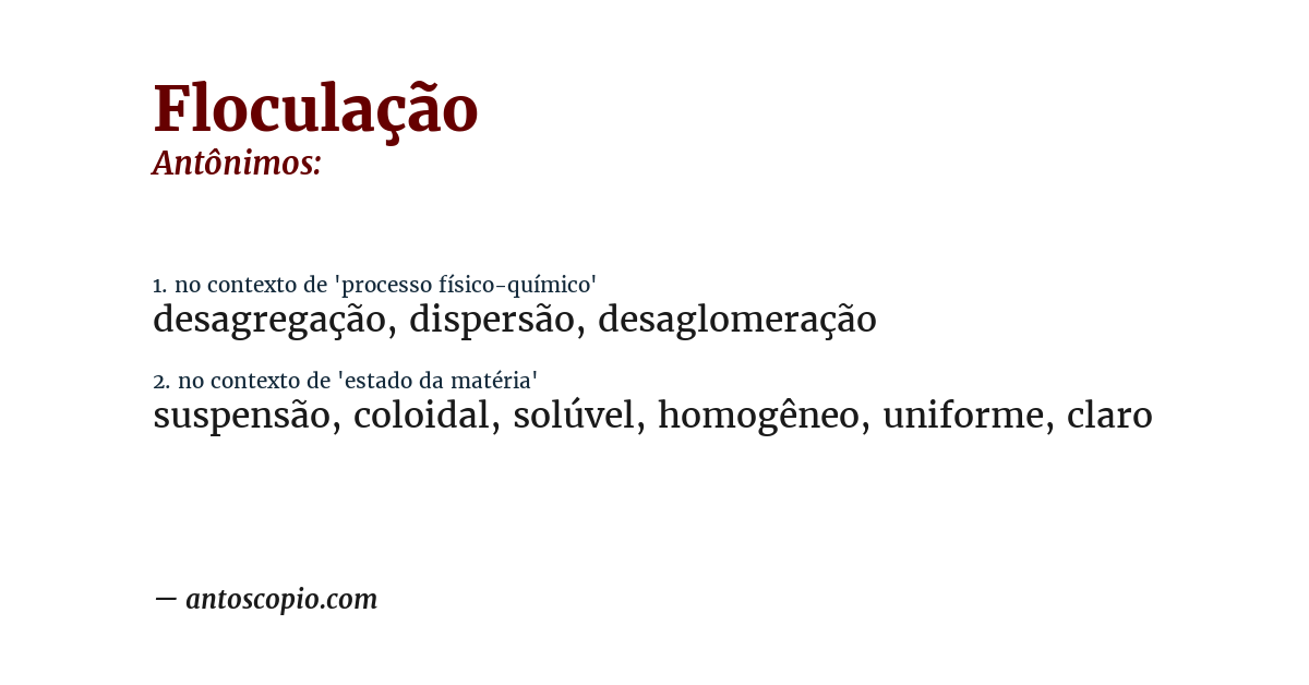 Antônimo de floculação