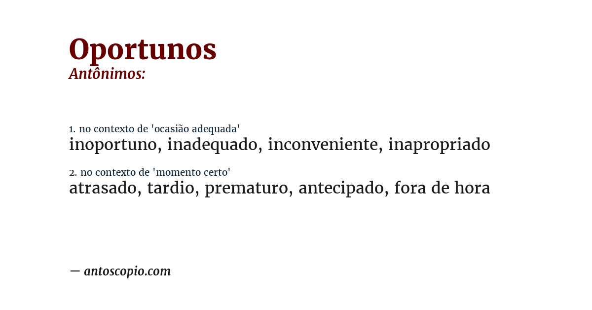 Antônimo de oportunos