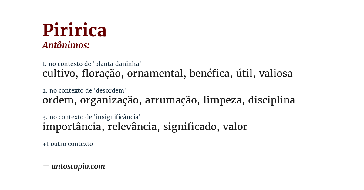 Antônimo de piririca