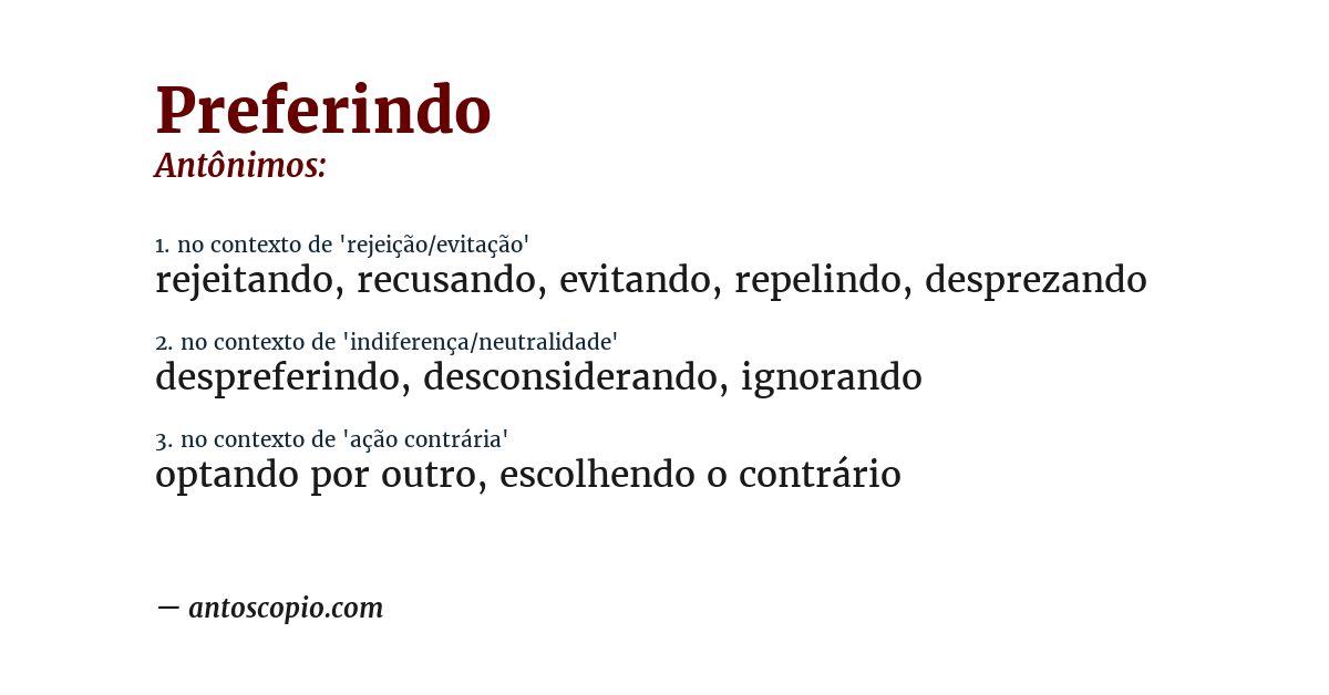 Antônimo de preferindo